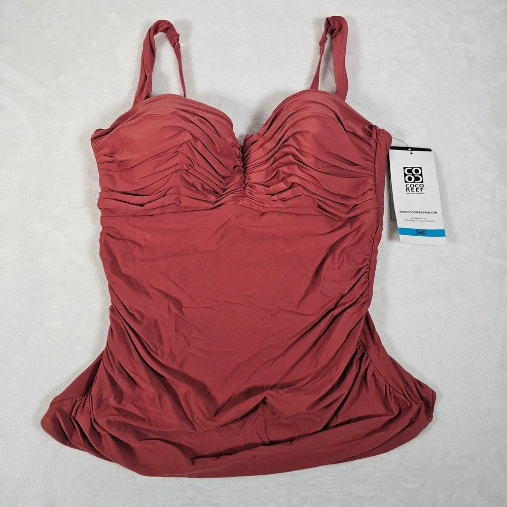 Coco Reef Tankini Top Womens Ruched Underwire Lava‎ Coral U95481 NEW 36D